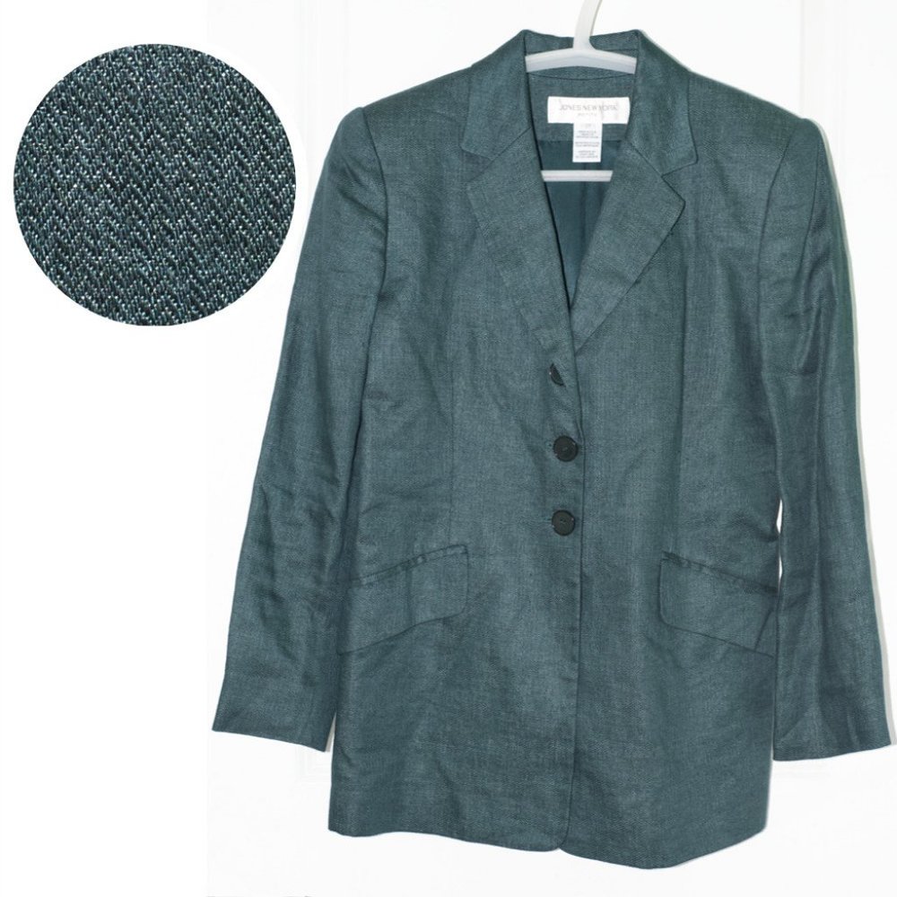 Jones New York Vintage 100% Linen Green Blazer